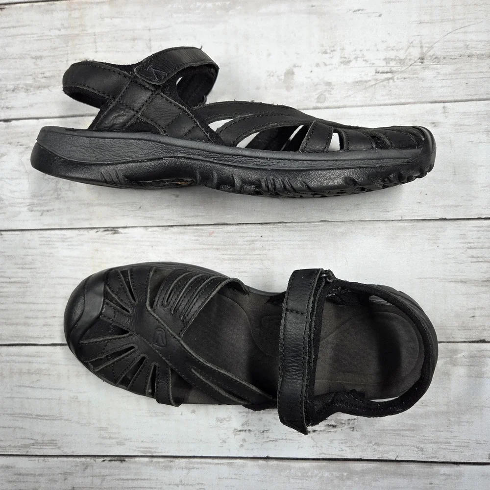 Keen Rose Sandal Sport Fisherman Womens 8 Black Leather Closed Toe Strappy